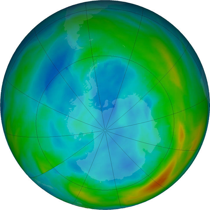 Antarctic ozone map for 27 July 2020